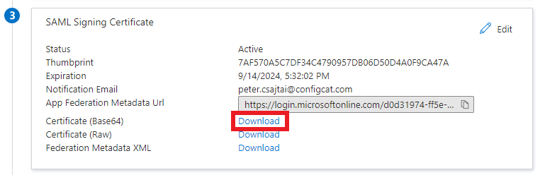 Azure AD metadata certificate