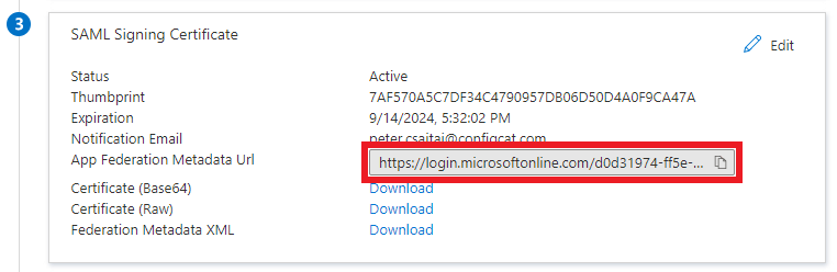Azure AD metadata URL